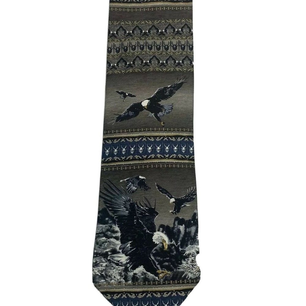 TESORO ROSSO Mens Tie Bald Eagles Gray Black White
